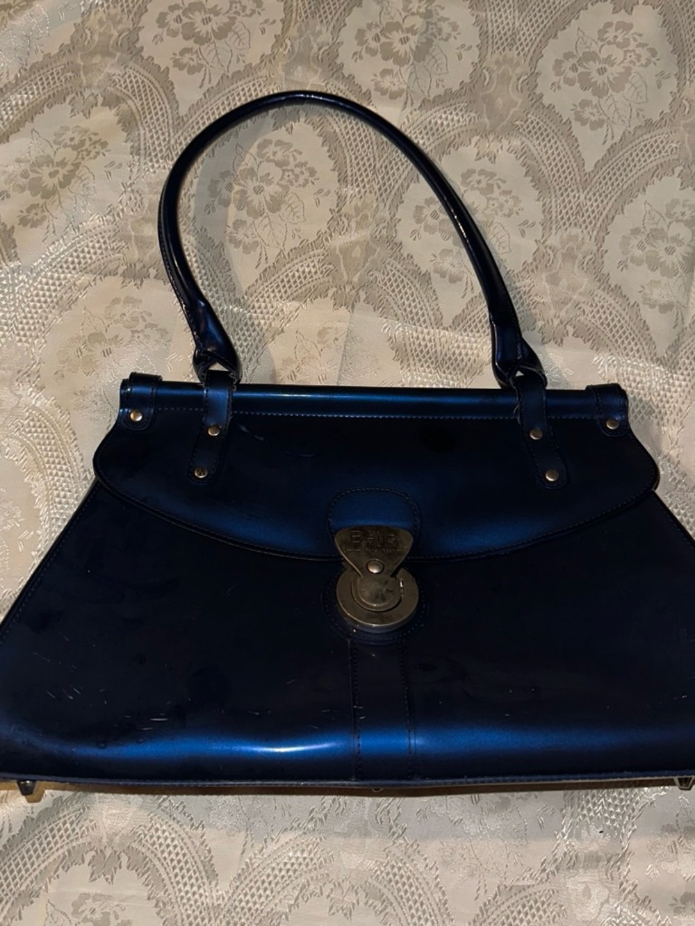 Beijo Navy blue leather handbag with silver hardware #handbag